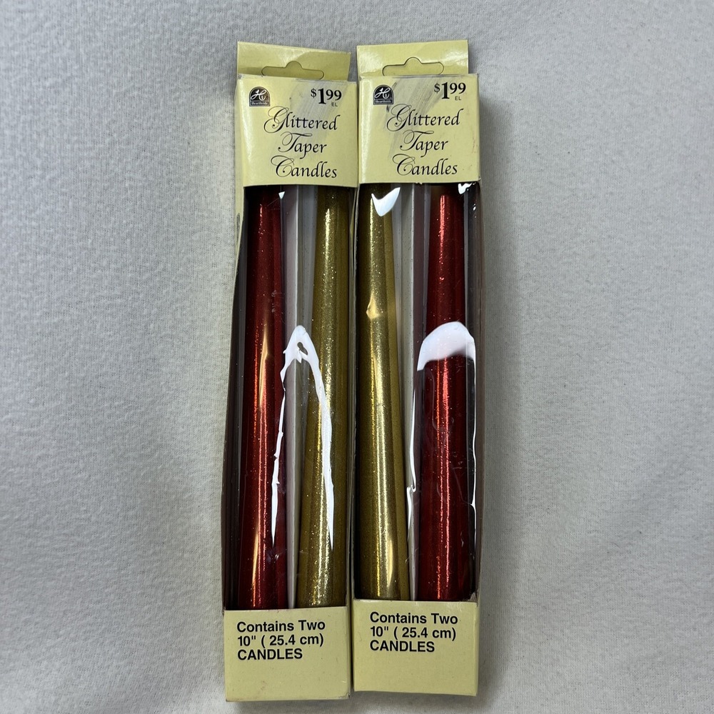 Vintage Taper Red And Gold 2 Packs Glitter Christmas Candles 10" New NOS
